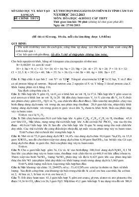 Kỳ thi chọn học sinh giỏi giải toán trên máy tính cầm tay năm học 2012 - 2013 đề chính thức môn Hóa học - Khối 12